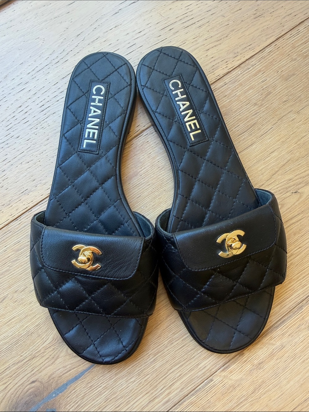 Chanel CC Turnlock Quilted Slides Mules size 39